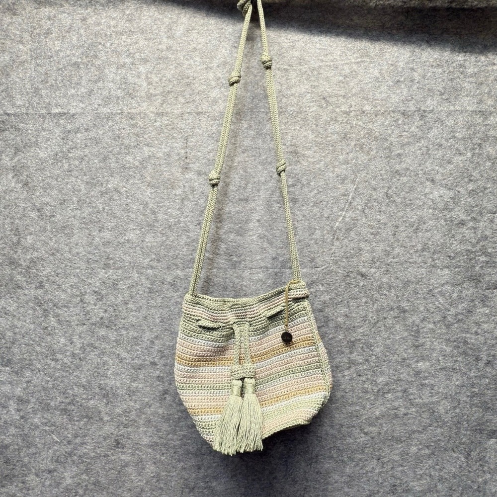 The Sak Crossbody Bag Womens OS Tassel Crochet Polypropylene Green Striped